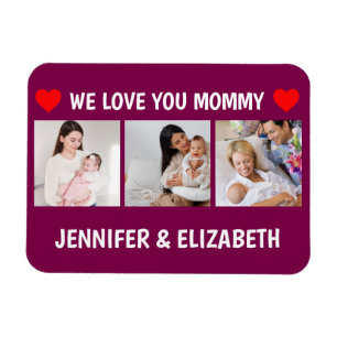 Personalised 3 Photo We Love You Mummy Navy Magnet