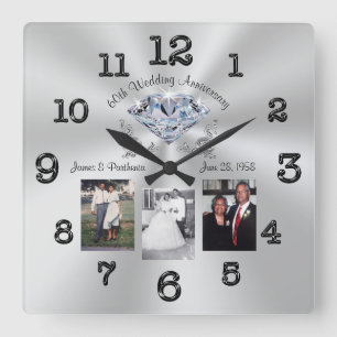 Personalised 3 Photos 60th Anniversary Clock
