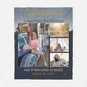 Personalised 3 Photos Graduation 2026 Fleece Blanket