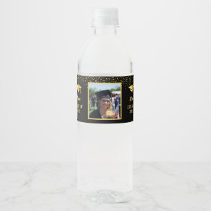 Personalised 3 Photos Graduation Black and Glod  Water Bottle Label