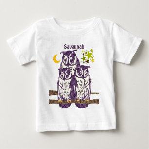 Personalised 3 Purple Owls Moon and Stars Baby T-Shirt