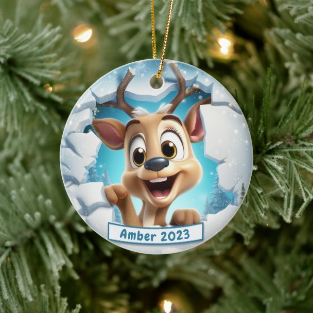 Personalised 3d Breakout Reindeer Christmas Ceramic Ornament (Tree)