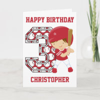 Personalised 3rd Birthday Baseball Batter Red