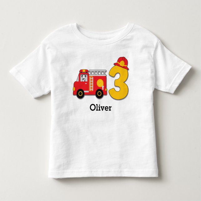 Personalised 3rd Birthday Fire Truck Toddler T-Shirt (Front)
