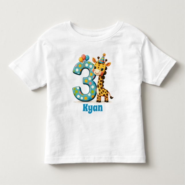 Personalised 3rd Birthday Giraffe  Toddler T-Shirt (Front)