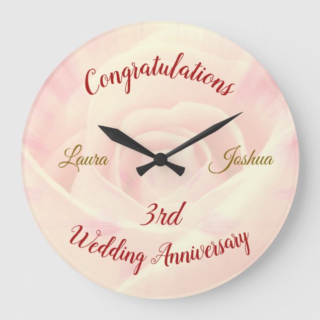 Personalised 3rd Wedding Anniversary Large Clock (Front)