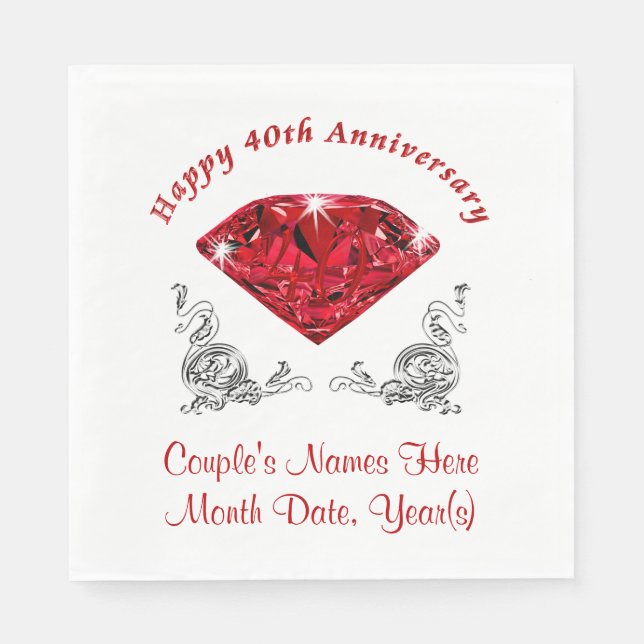 Personalised 40th Anniversary Napkins, Ruby Napkin (Front)
