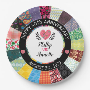 Personalised 40th Anniversary, Patchwork Quilt Paper Plate