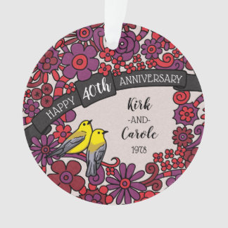Personalised 40th Anniversary, Ruby Floral Birds Ornament