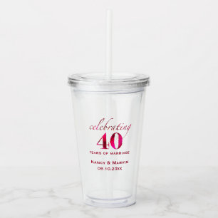 Personalised 40th Anniversary Ruby Rose Keepsake Acrylic Tumbler