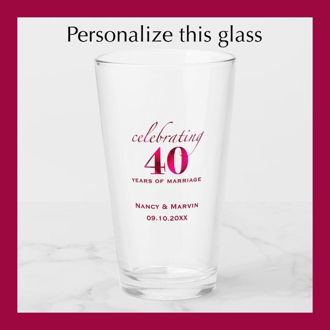 Personalised 40th Anniversary Ruby Rose Keepsake Glass (Personalize this ruby 40th wedding anniversary glass for a special anniversary gift.

)