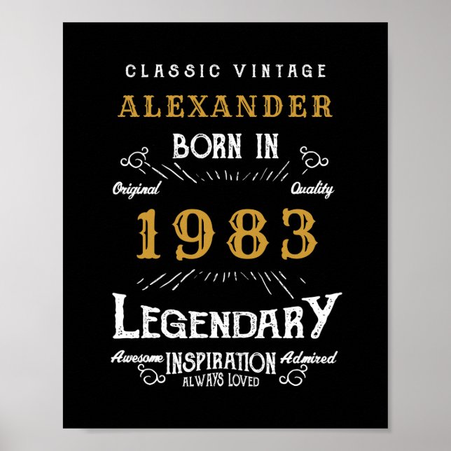 Personalised 40th Birthday 1983 Add Name Legendary Poster (Front)
