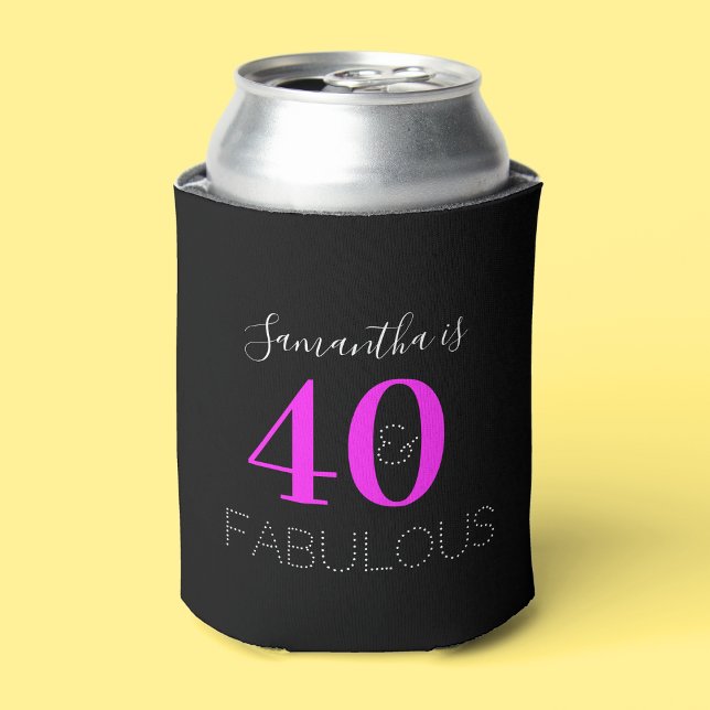 Personalised 40th Birthday 40 Fabulous Neon Pink Can Cooler (Creator Uploaded)
