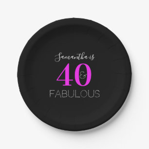 Personalised 40th Birthday 40 Fabulous Neon Pink Paper Plate