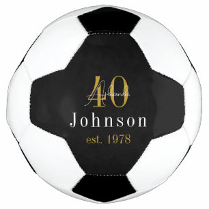 Personalised 40th Birthday Black Gold Soccer Ball