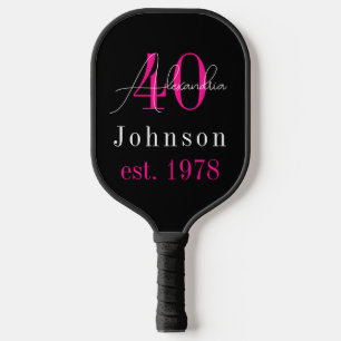 Personalised 40th Birthday Black Hot Pink Pickleball Paddle