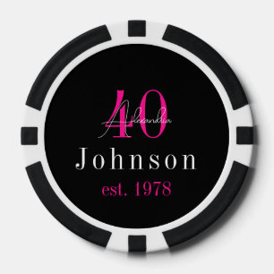 Personalised 40th Birthday Black Hot Pink Poker Chips