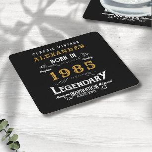 Personalised 40th Birthday Born 1985 Vintage Black Square Paper Coaster