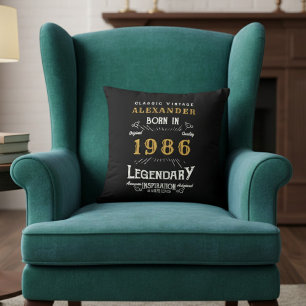 Personalised 40th Birthday Born 1986 Legend Black Cushion