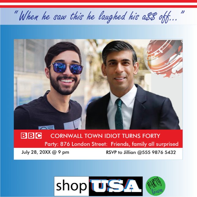 Personalised 40th birthday for men UK Fake News Invitation (village idiot turns 40)