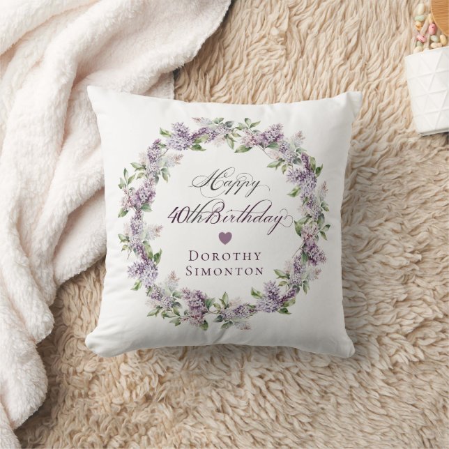 Personalised 40th Birthday Gift Purple Lilac Cushion (Blanket)