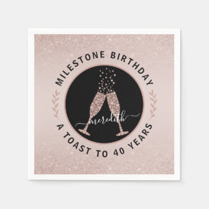 Personalised 40th Birthday Glitter Champagne Toast Napkin