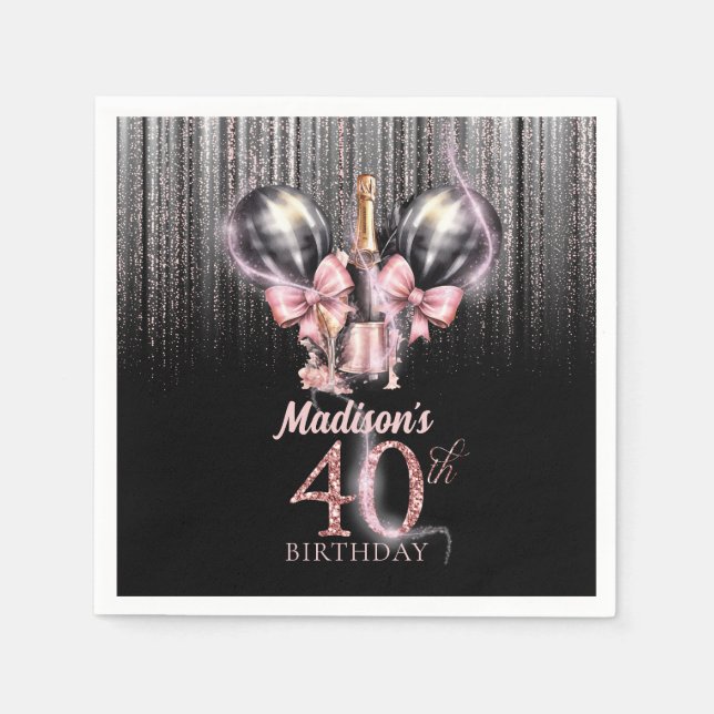 Personalised 40th Birthday Luxury champagne Napkin (Front)