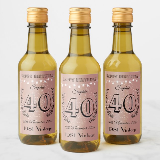 Personalised 40th Birthday Mini Wine Bottle Labels (Bottles)