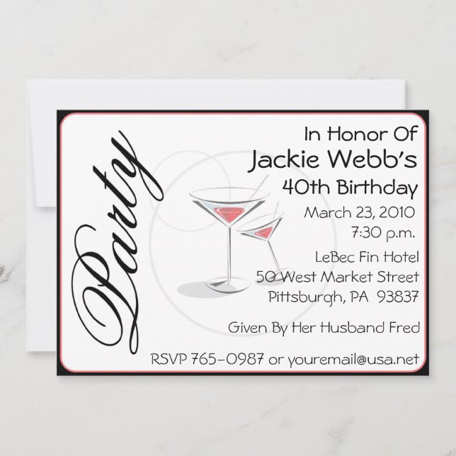 Personalised 40th Birthday Party Invitation (Front)