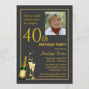 Personalised 40th Birthday Party Photo Invitations