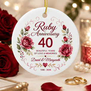 Personalised 40th Ruby Wedding Anniversary Ceramic Ornament