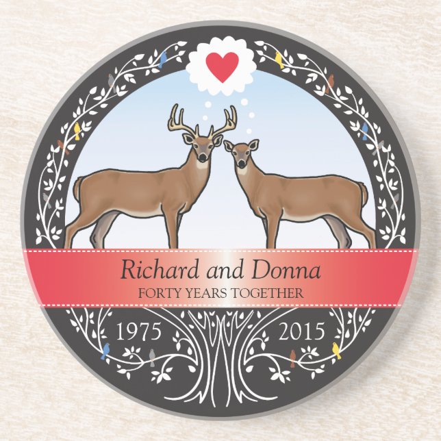 Personalised 40th Wedding Anniversary, Buck & Doe Coaster (Front)