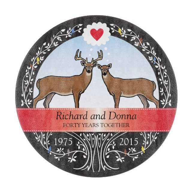 Personalised 40th Wedding Anniversary, Buck & Doe Cutting Board (Front)