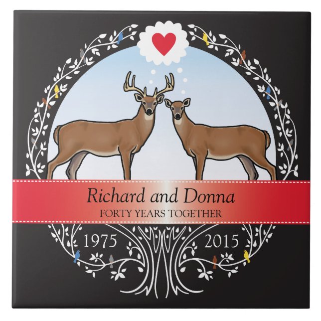 Personalised 40th Wedding Anniversary, Buck & Doe Tile (Front)