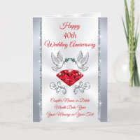 Personalised 40th Wedding Anniversary Cards 3 Size