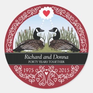 Personalised 40th Wedding Anniversary, Geese Classic Round Sticker