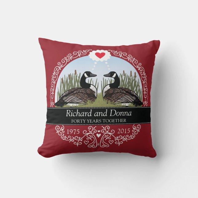 Personalised 40th Wedding Anniversary, Geese Cushion (Front)