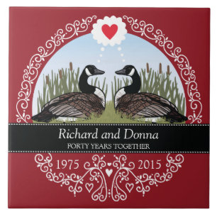 Personalised 40th Wedding Anniversary, Geese Tile
