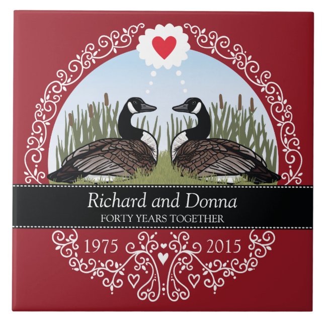 Personalised 40th Wedding Anniversary, Geese Tile (Front)