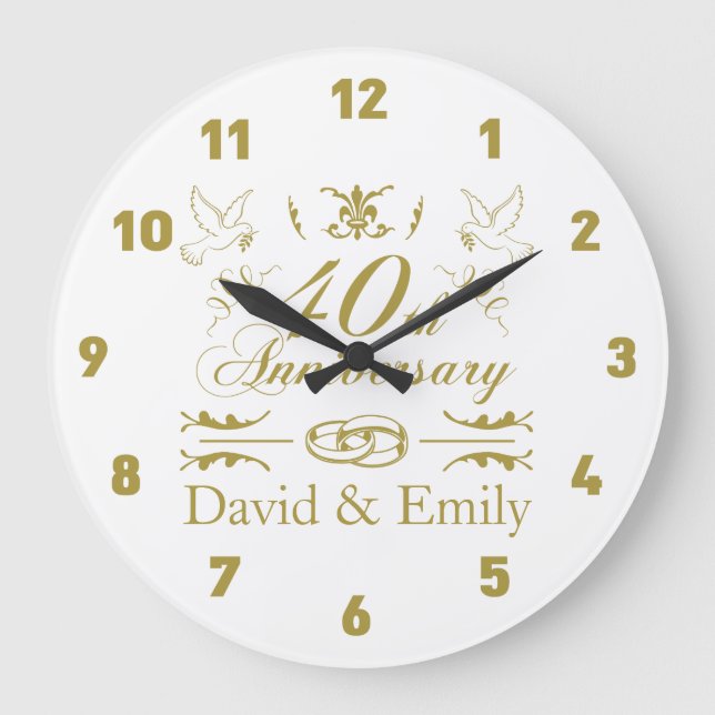 Personalised 40th Wedding Anniversary Large Clock (Front)