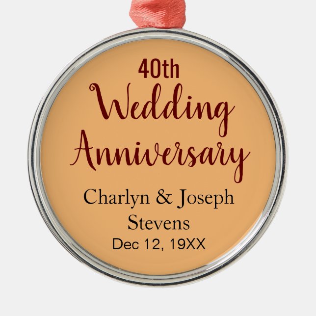 Personalised 40th Wedding Anniversary Metal Ornament (Front)