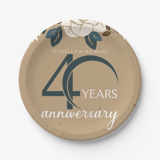 Personalised 40th Wedding Anniversary Rustic Paper Plate (Front)