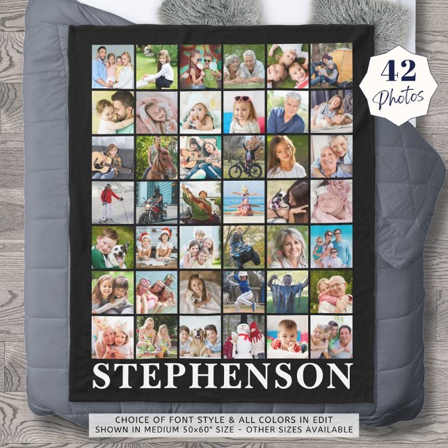 Personalised 42 Photo Collage Black Fleece Blanket (Creator Uploaded)