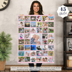  Personalised 45 Photo Collage Pink or Your Colour Fleece Blanket