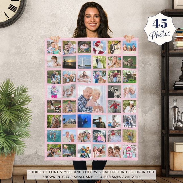  Personalised 45 Photo Collage Pink or Your Colour Fleece Blanket (Creator Uploaded)