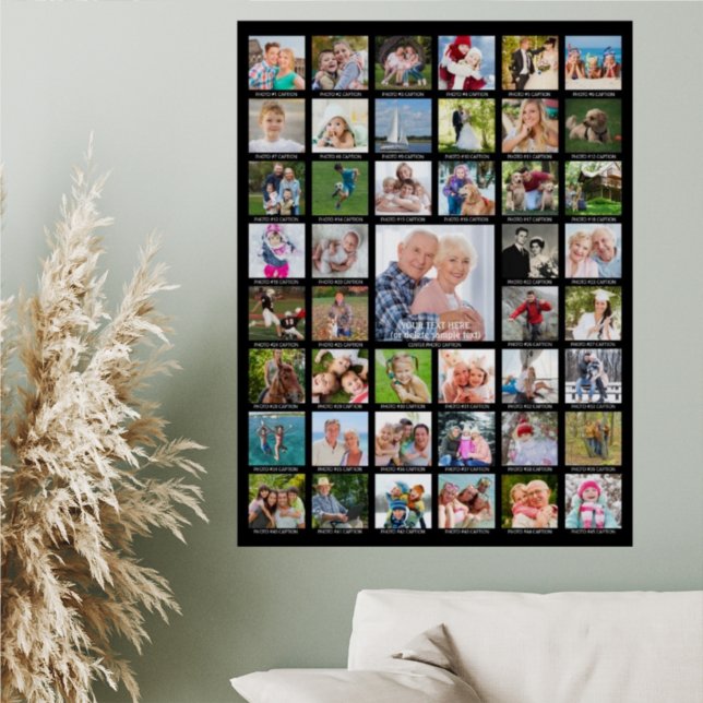 Personalised 45 Photo Collage with Captions Black Poster (Creator Uploaded)