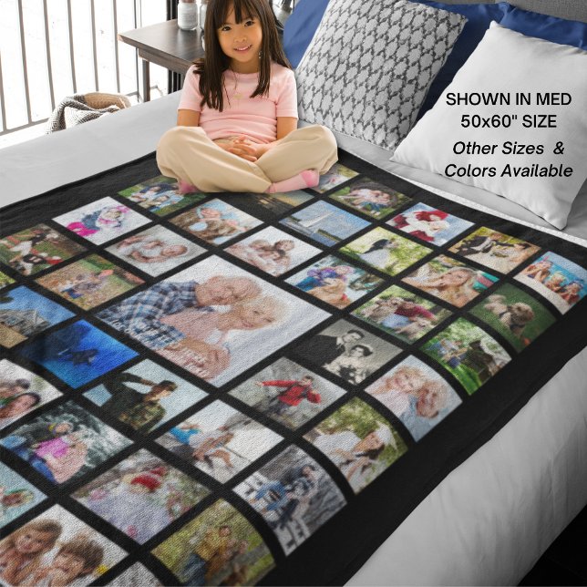 Personalised 45 Photo Collage Your Colour Fleece Blanket (Creator Uploaded)