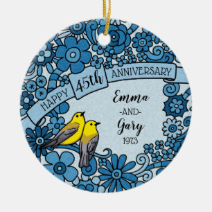 Personalised 45th Anniversary Sapphire Floral Bird Ceramic Ornament