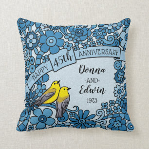 Personalised 45th Anniversary Sapphire Floral Bird Cushion