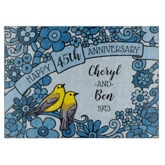 Personalised 45th Anniversary Sapphire Floral Bird Cutting Board